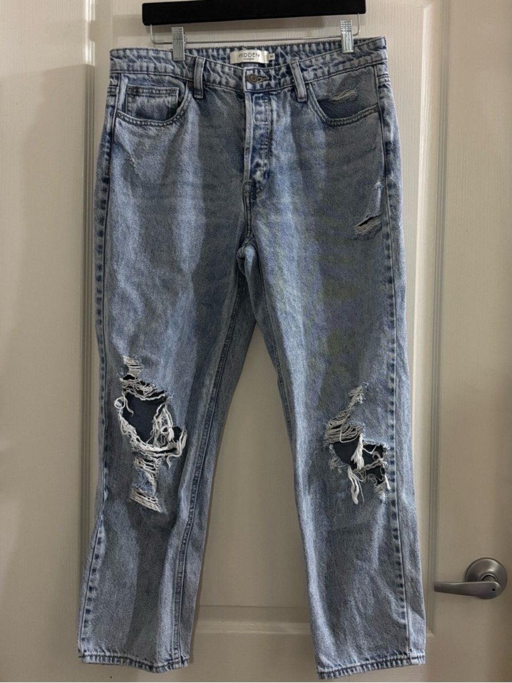 Hidden Light Blue Distressed Straight-Leg Jeans for Women